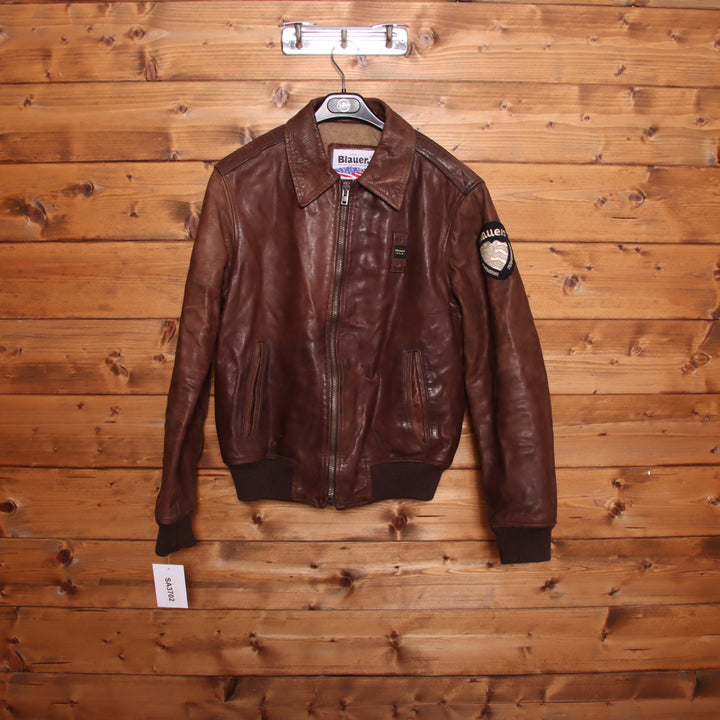 Blauer Giacca in Pelle Vintage Marrone Taglia L Uomo