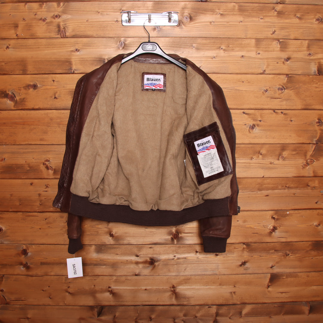 Blauer Giacca in Pelle Vintage Marrone Taglia L Uomo