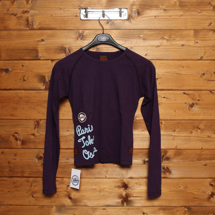 Evisu Maglia a Maniche Lunghe Vintage Viola Taglia M Donna