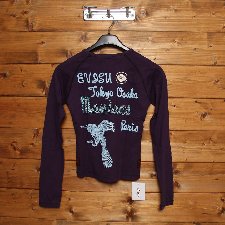 Evisu Maglia a Maniche Lunghe Vintage Viola Taglia M Donna