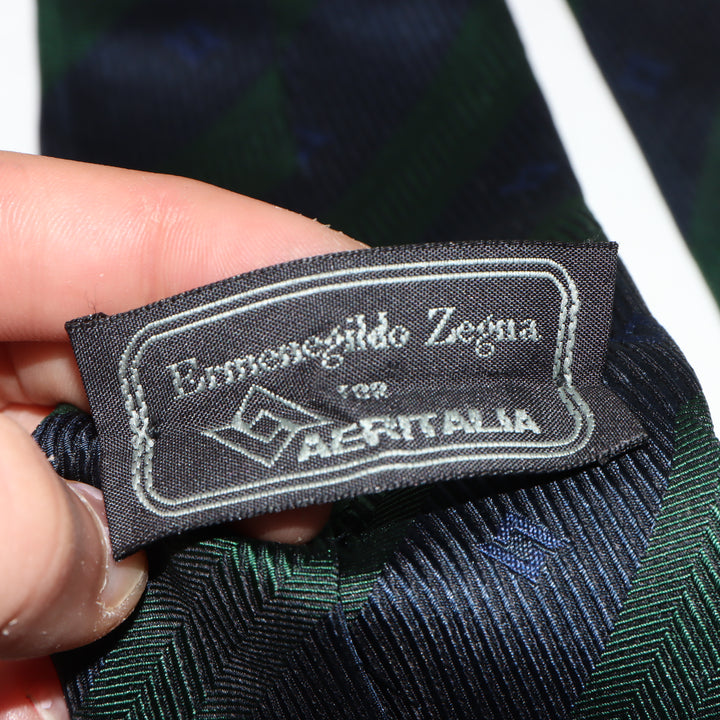 Ermenegildo Zegna Cravatta Verde e Blu con Fantasia in Seta Uomo