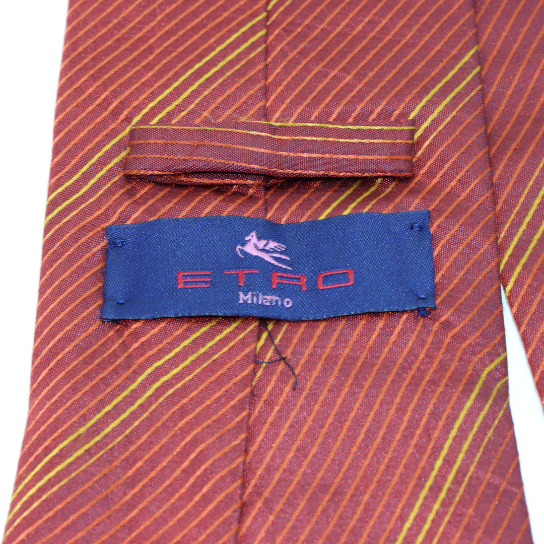 Etro Milano Cravatta Rossa a Righe in Seta Uomo