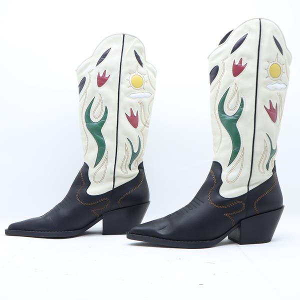 MNM stivali western bianco e nero in pelle numero 41 donna