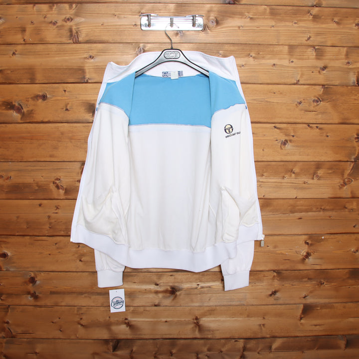 Sergio Tacchini Track Top Vintage Bianco e Blu Taglia 50 Uomo