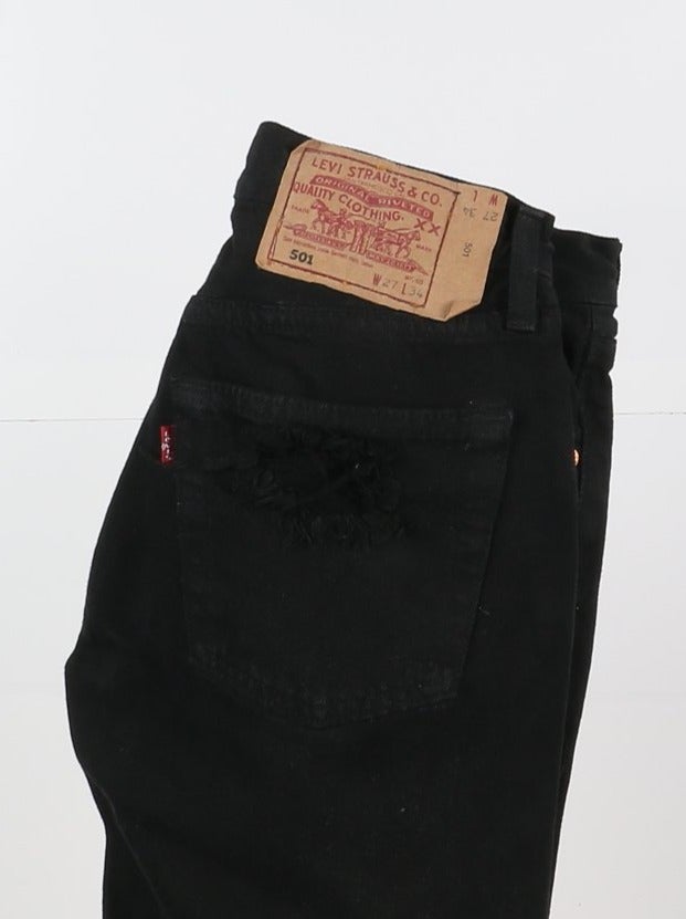 Levi's 501 Custom W27 L34 Nero Strappato Donna Vita Alta