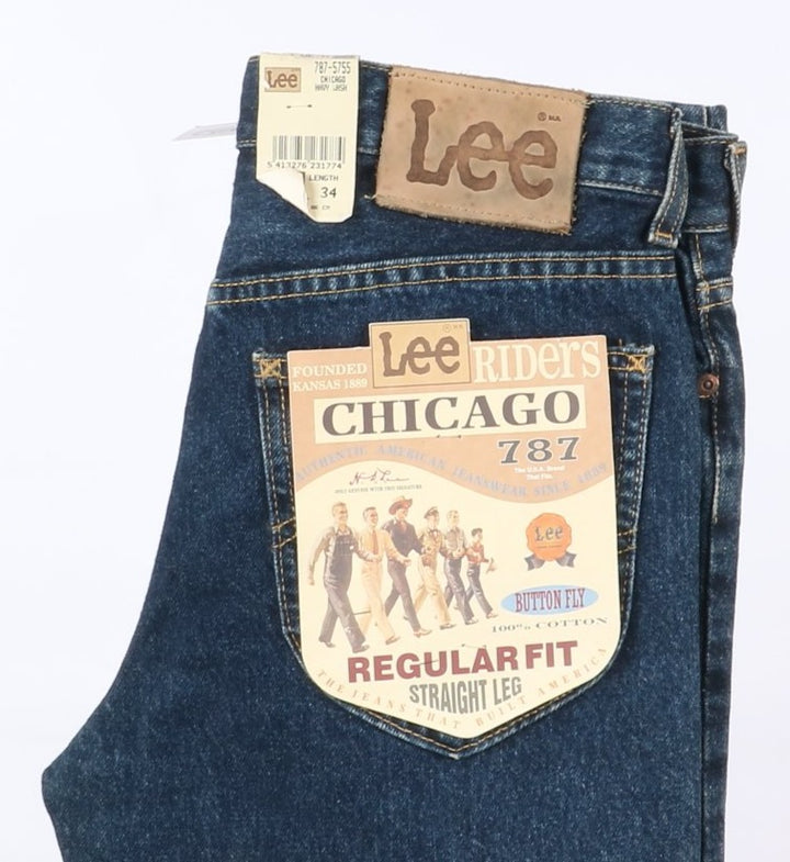 Lee Chicago Navy Wash W30 L34 Denim Unisex Vita Alta Dead Stock w/Tags