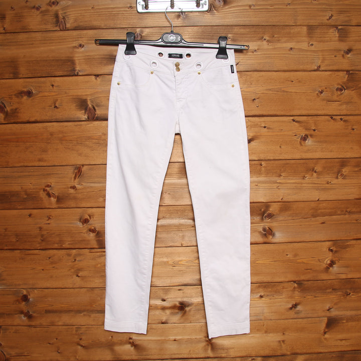 Versace Pantalone Slim Fit Taglia 39 Bianco Donna