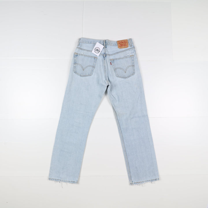 Levi's 505 Relaxed Fit Custom W32 L30 Denim Strappato Unisex Vita Alta