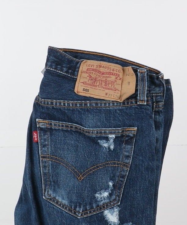 Levi's 501 Custom W32 L36 Denim Strappato Uomo Vita Alta