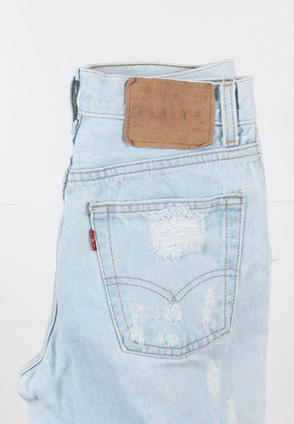 Levi's 514 Mom Fit Custom W27 L30 Denim Strappato Donna Vita Alta