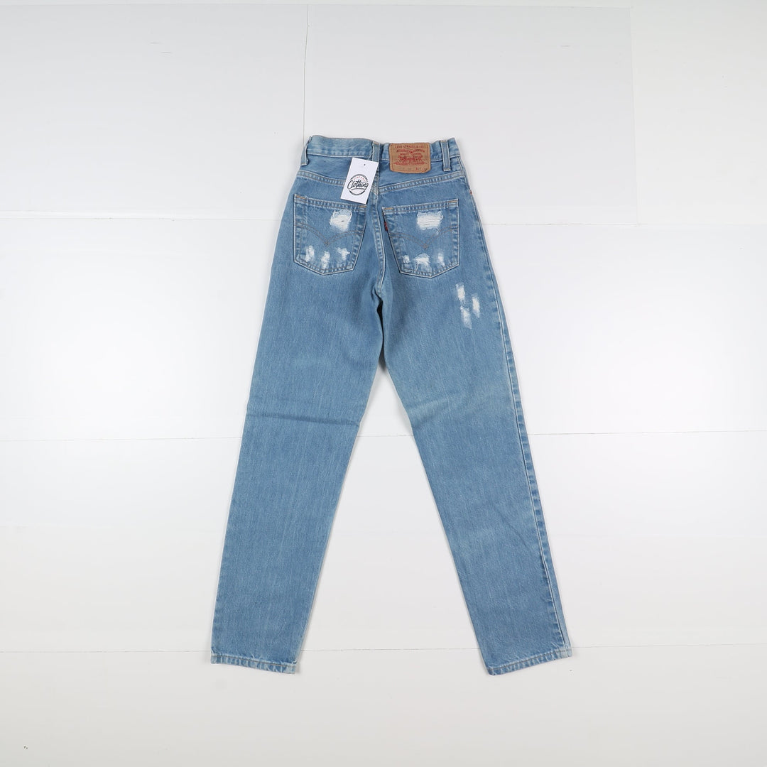 Levi's 513 Mom Fit Custom W27 L32 Denim Strappato Donna Vita Alta