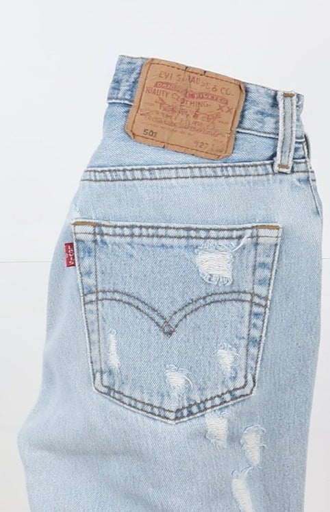 Levi's 501 Custom W27 Denim Strappato Donna Vita Alta